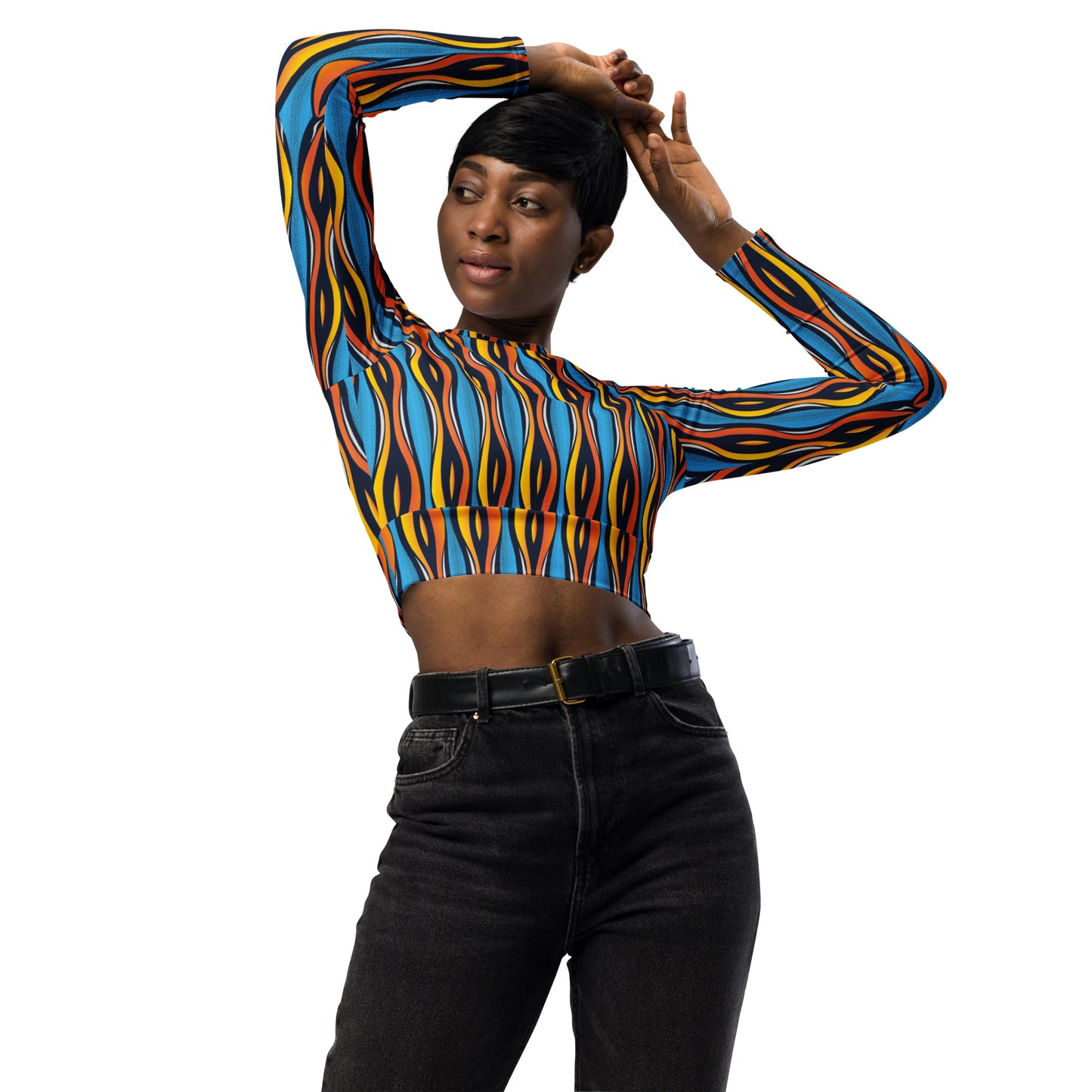 AfriBix Shakara Ankara Recycled long-sleeve crop top - Blue