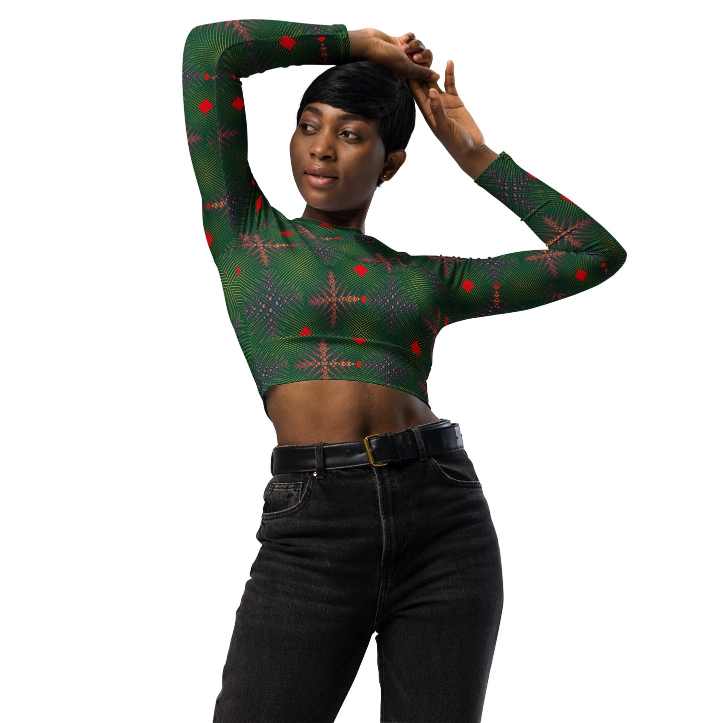 AfriBix Ankara Recycled long-sleeve crop top - Green