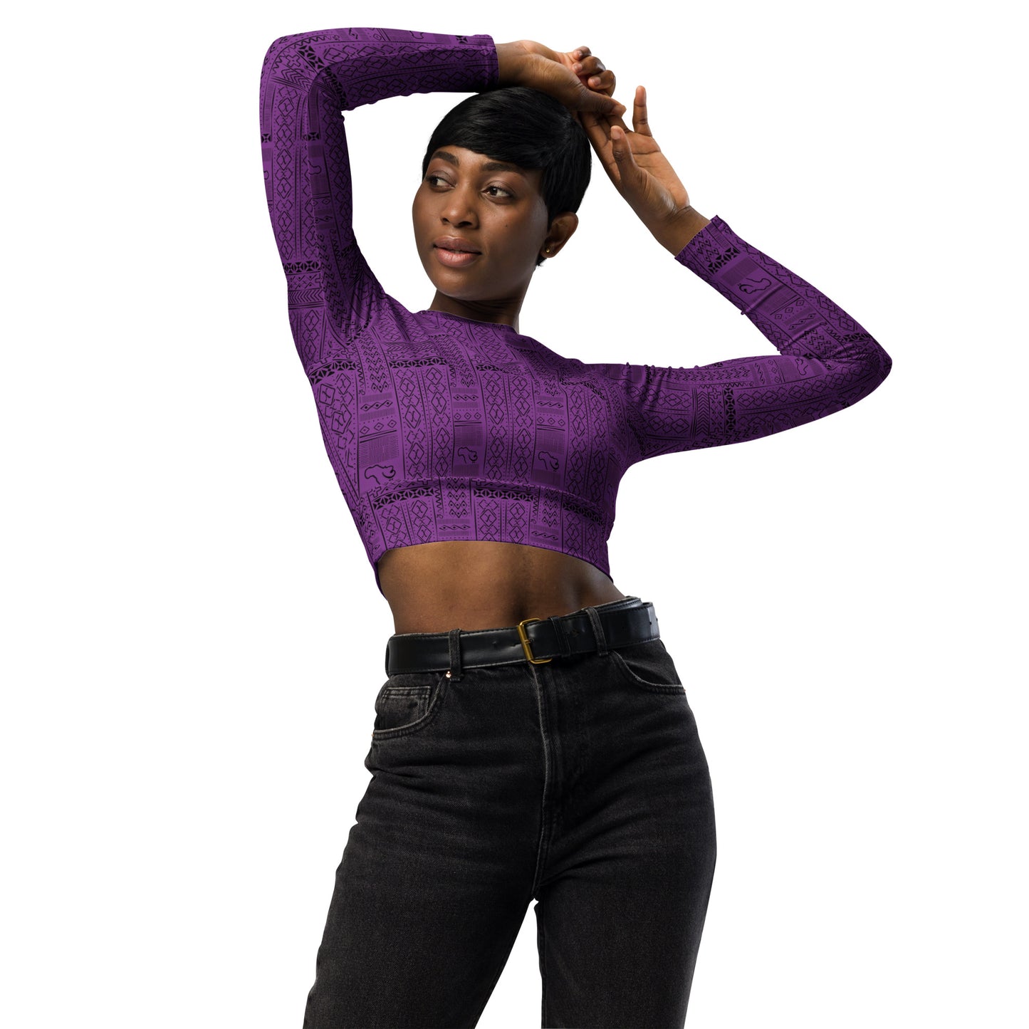 AfriBix Tribal Print Recycled long-sleeve crop top - Purple