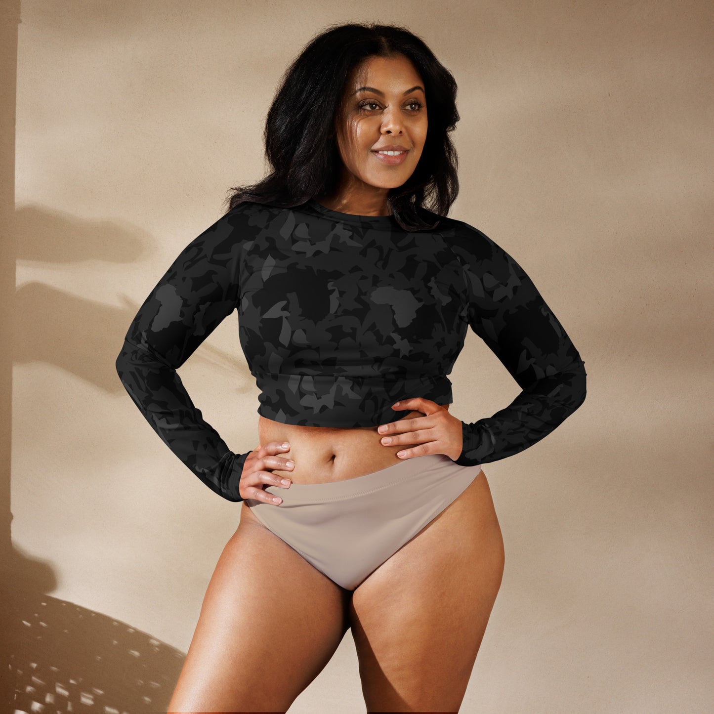 AfriBix Camo Noir Recycled long-sleeve crop top