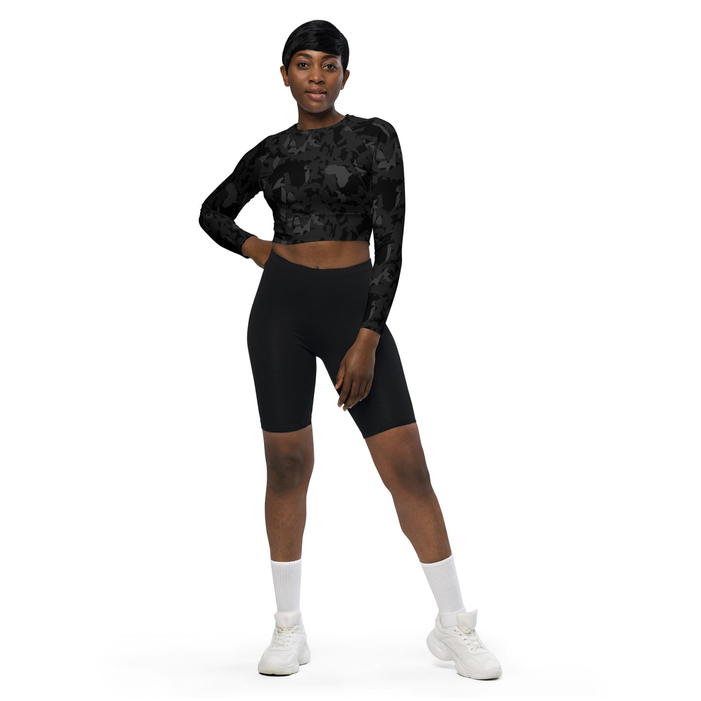 AfriBix Camo Noir Recycled long-sleeve crop top