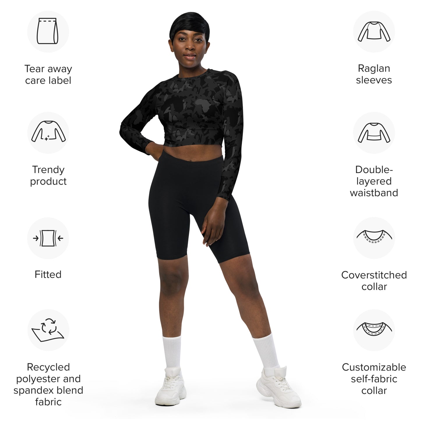 AfriBix Camo Noir Recycled long-sleeve crop top
