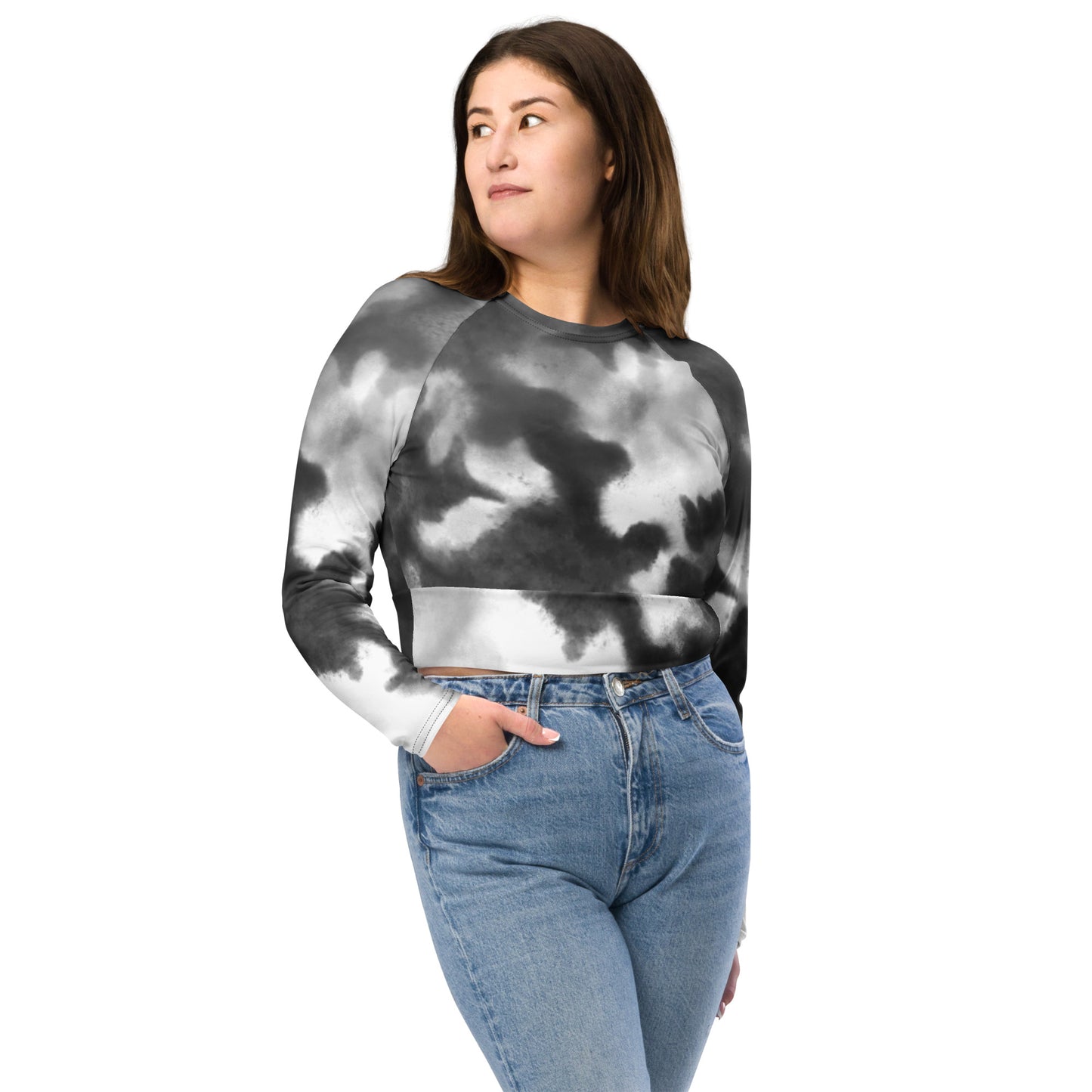 Black Tie and Dye Recycled long-sleeve crop top