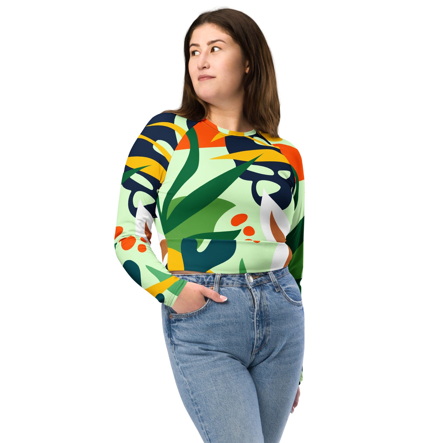 Floral Recycled long-sleeve crop top