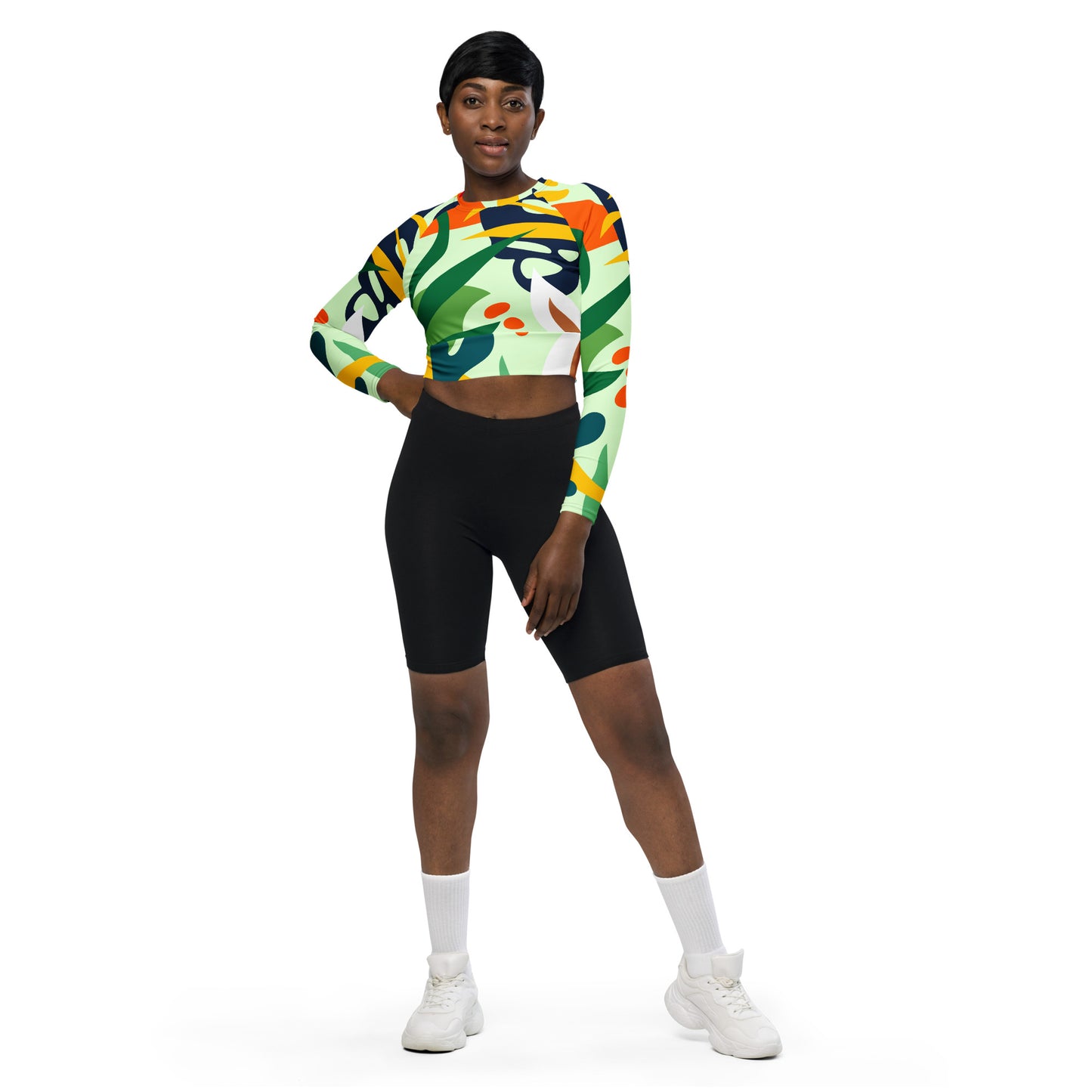 Floral Recycled long-sleeve crop top