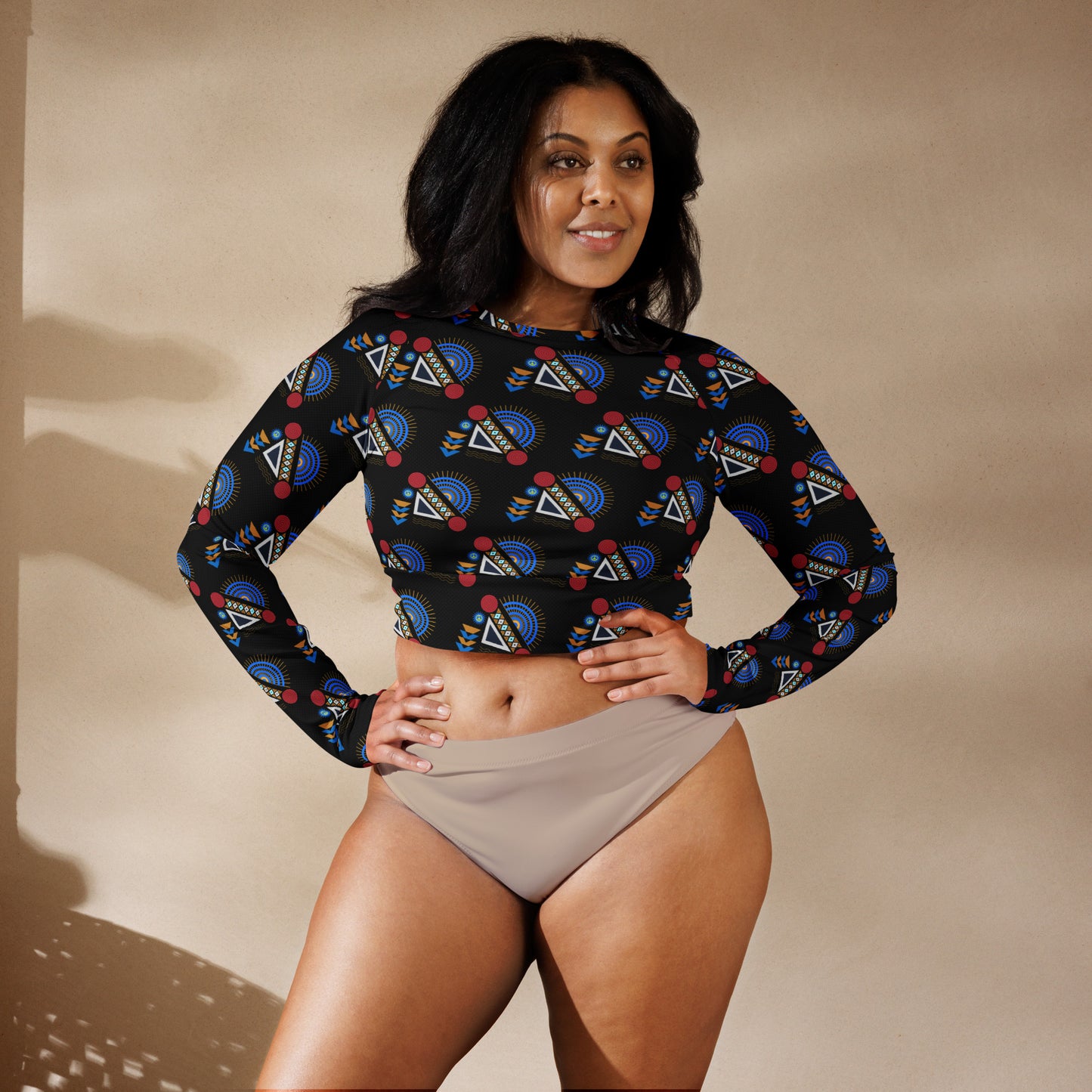 AfriBix Yanga Ankara Recycled long-sleeve crop top