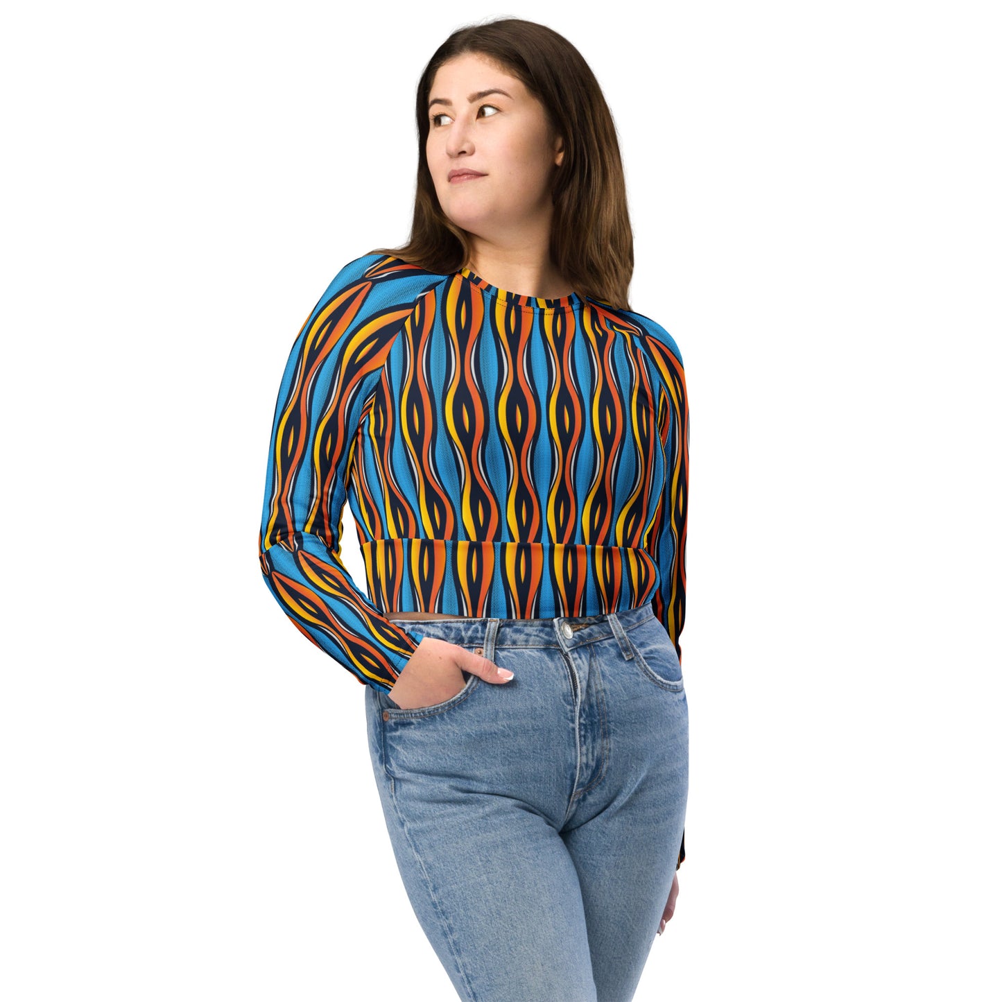 AfriBix Shakara Ankara Recycled long-sleeve crop top - Blue