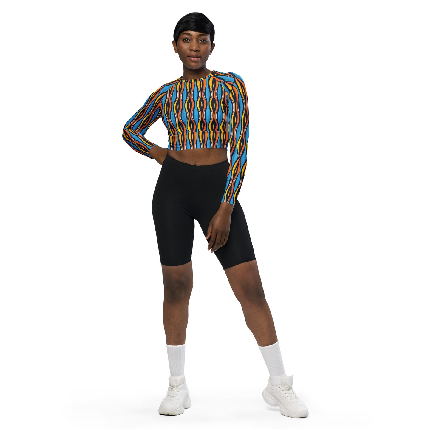 AfriBix Shakara Ankara Recycled long-sleeve crop top - Blue