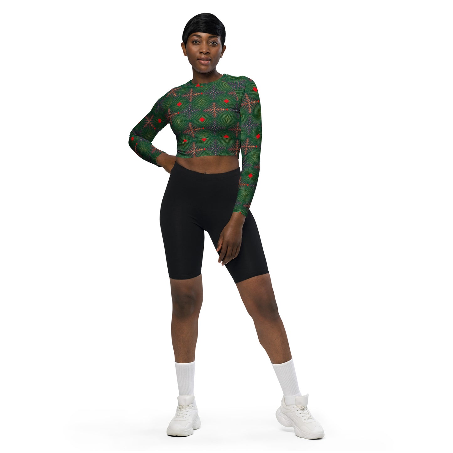 AfriBix Ankara Recycled long-sleeve crop top - Green