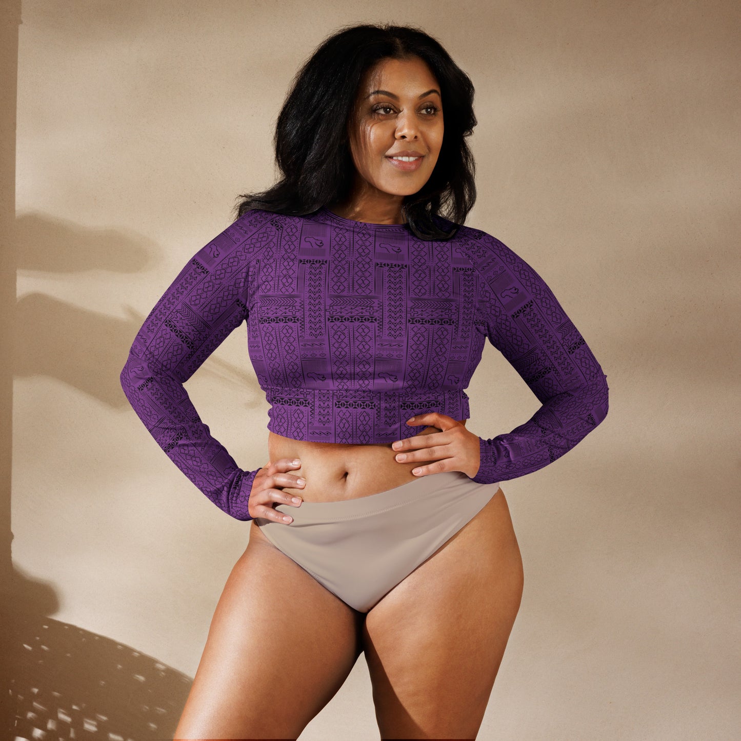 AfriBix Tribal Print Recycled long-sleeve crop top - Purple