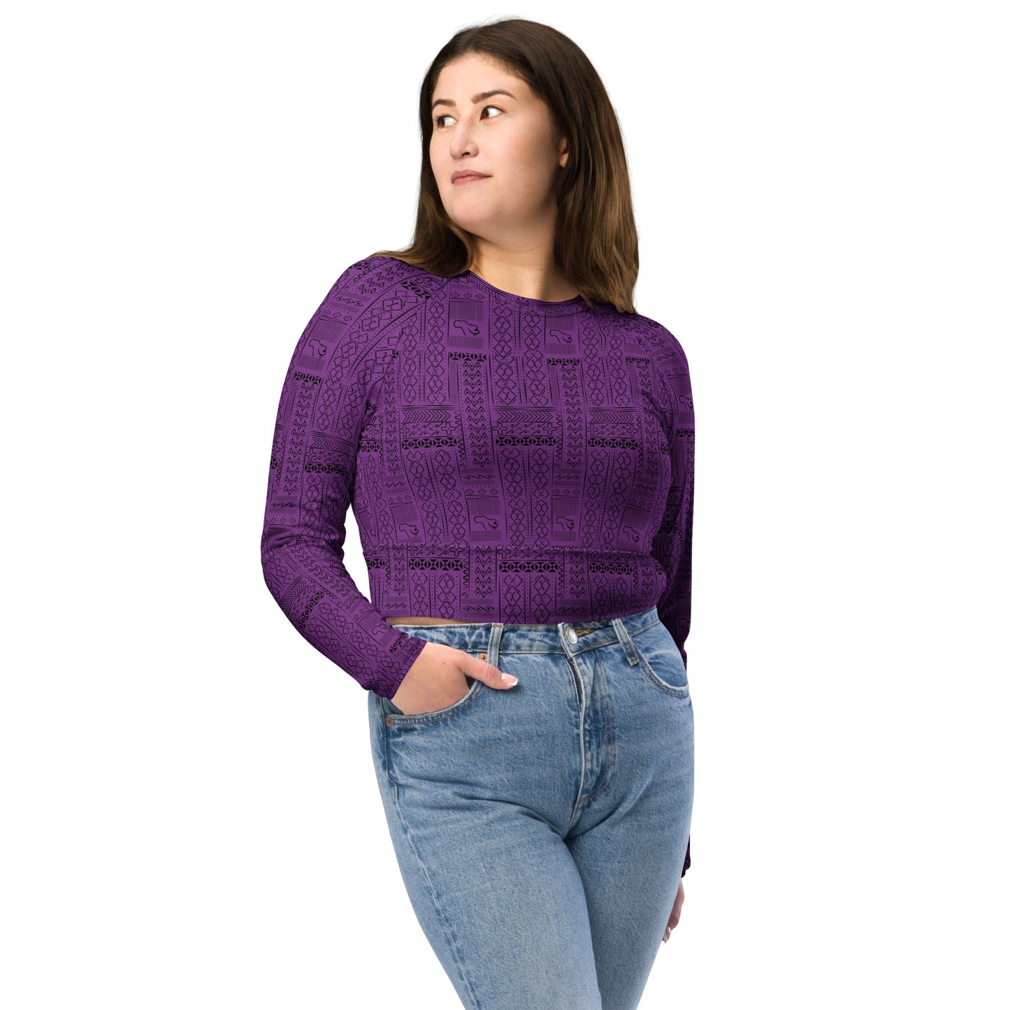 AfriBix Tribal Print Recycled long-sleeve crop top - Purple