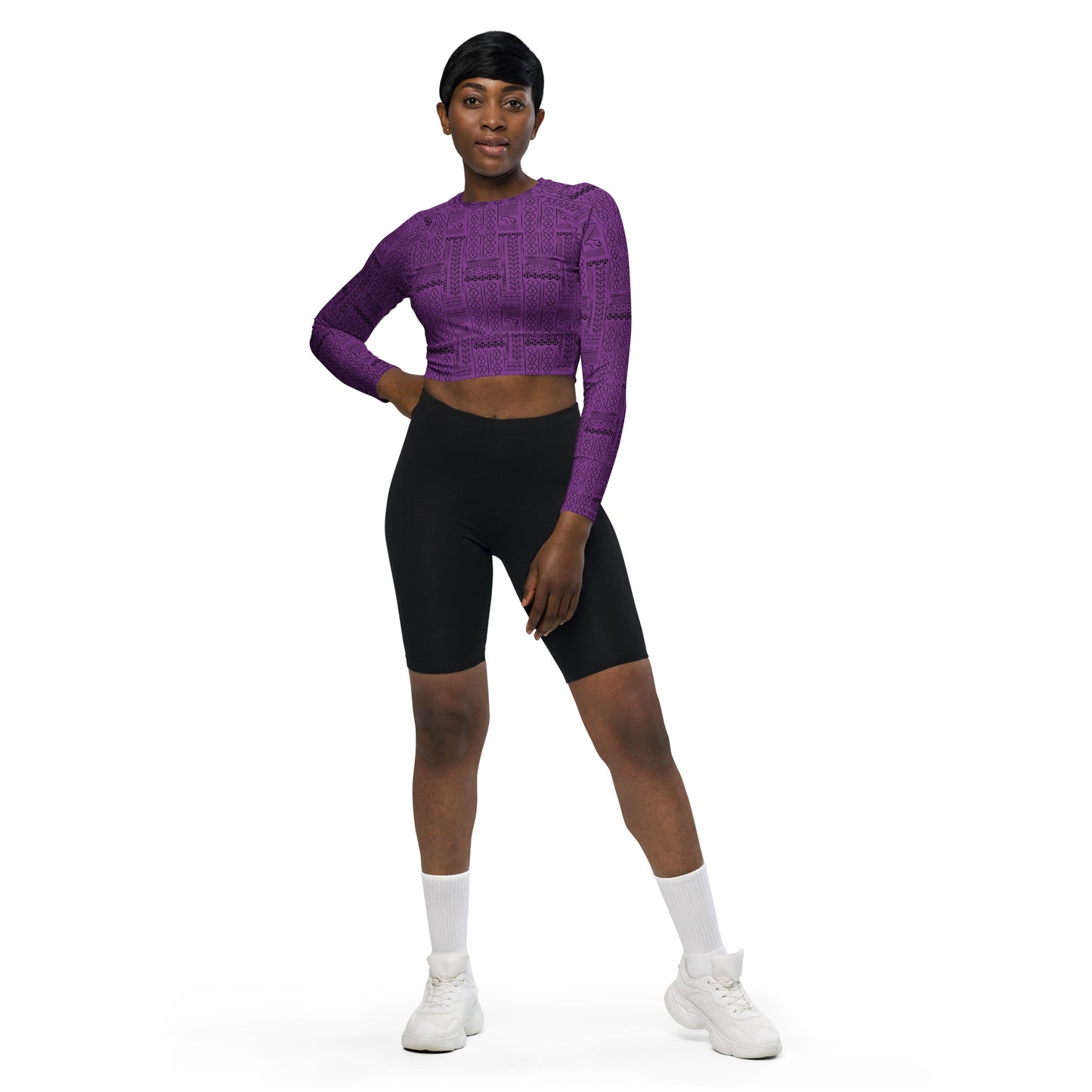 AfriBix Tribal Print Recycled long-sleeve crop top - Purple