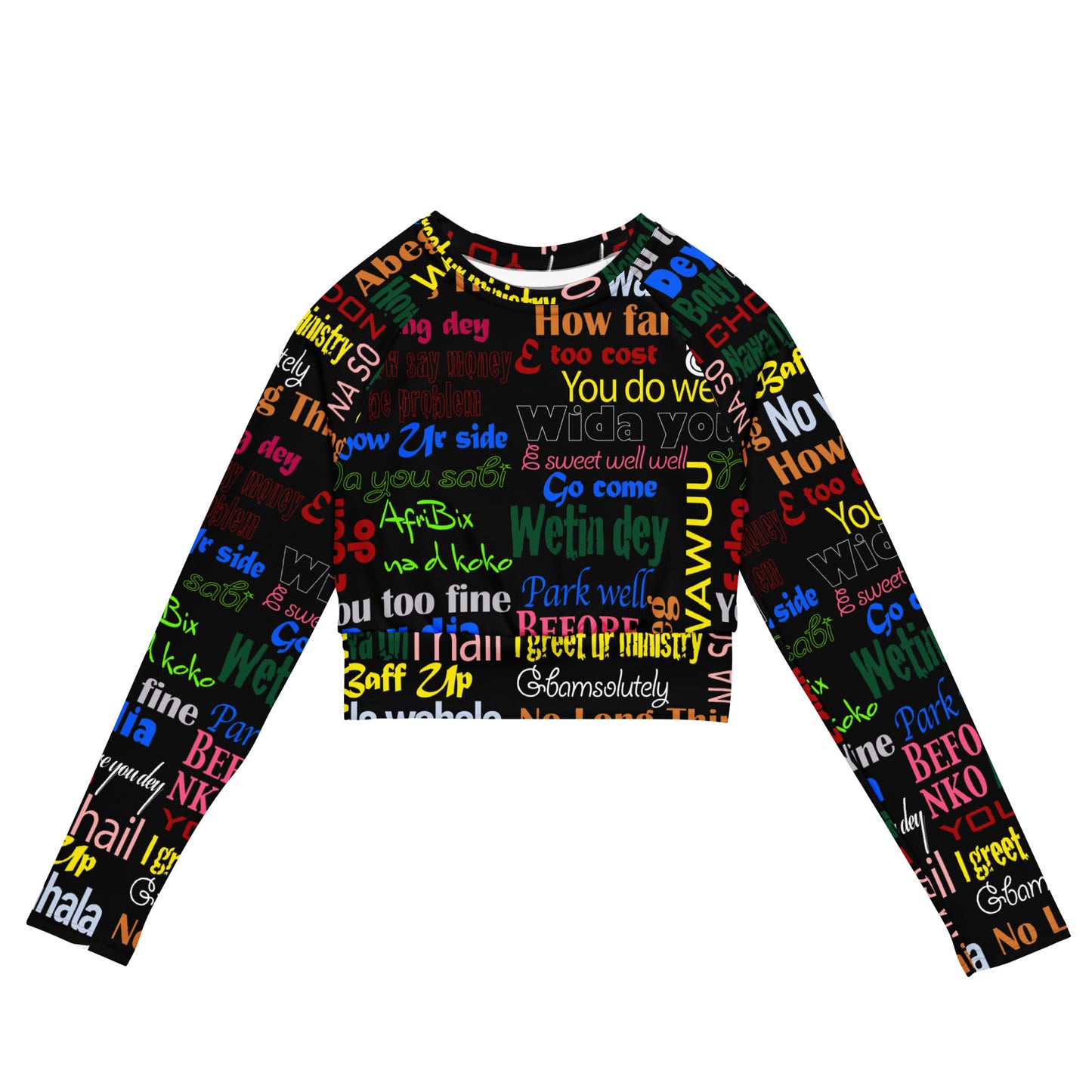 AfriBix Pidgin Print Recycled long-sleeve crop top