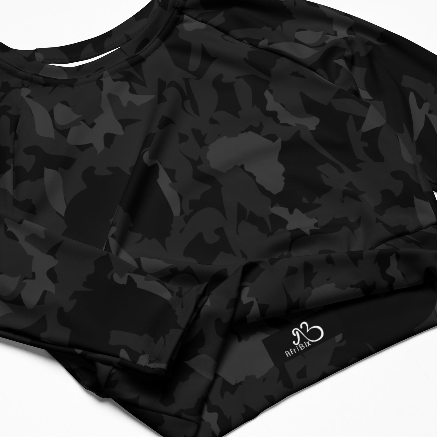 AfriBix Camo Noir Recycled long-sleeve crop top
