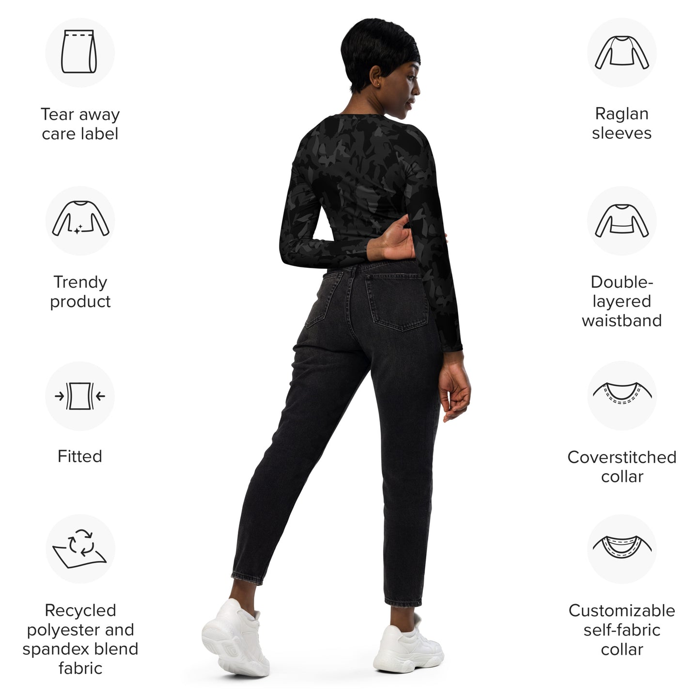 AfriBix Camo Noir Recycled long-sleeve crop top