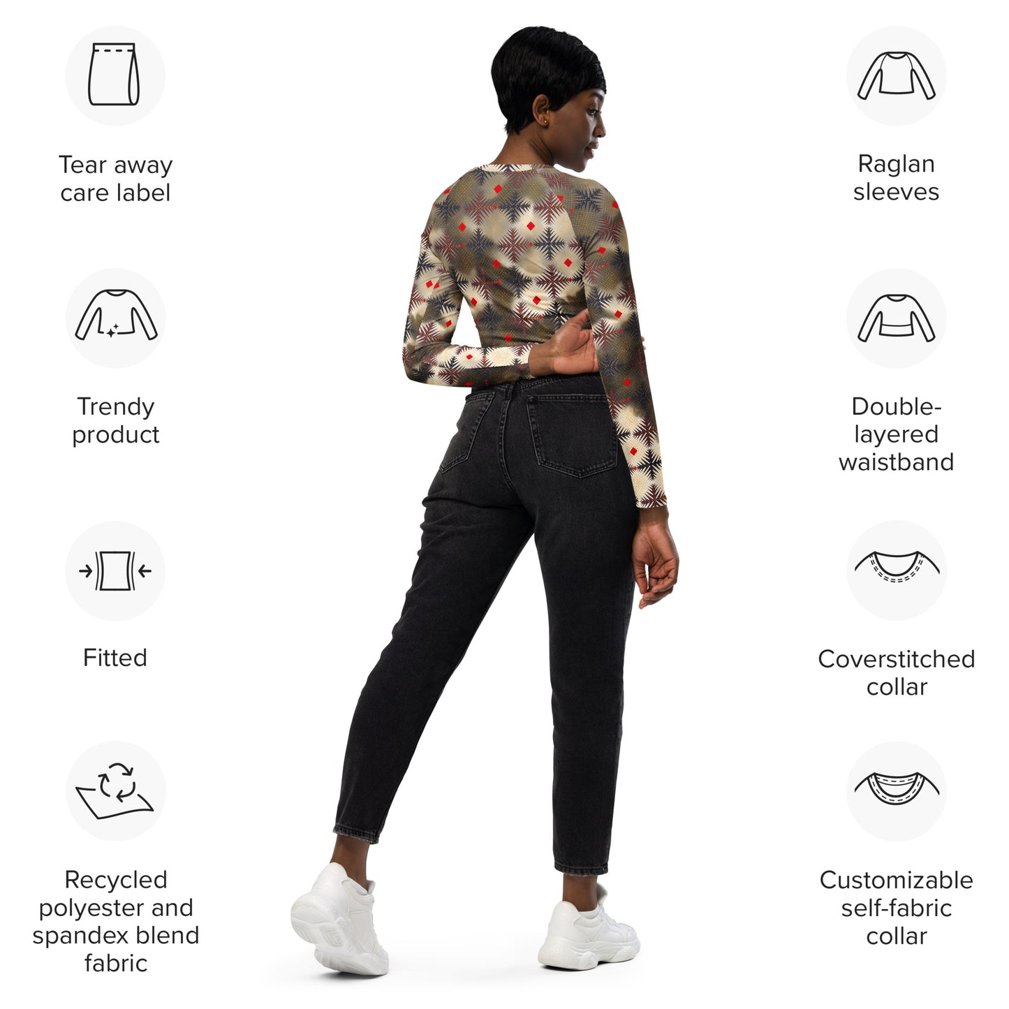 AfriBix Ankara Print Recycled long-sleeve crop top