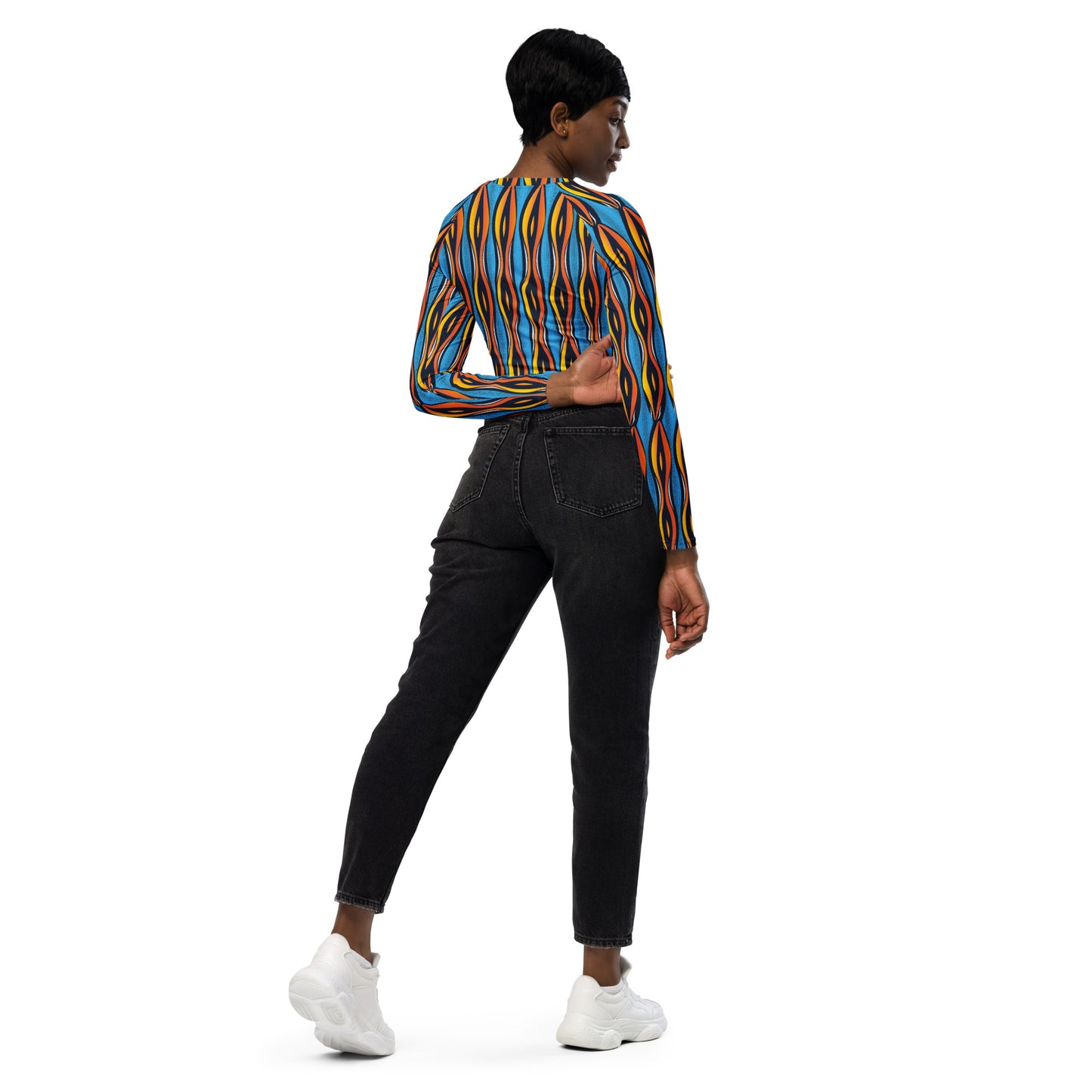 AfriBix Shakara Ankara Recycled long-sleeve crop top - Blue