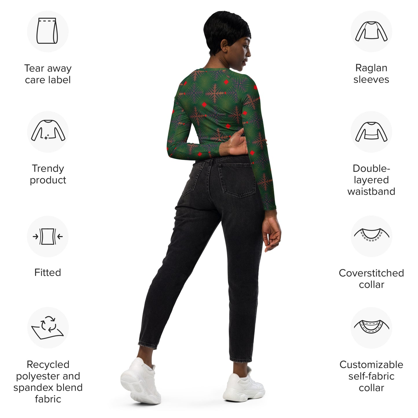 AfriBix Ankara Recycled long-sleeve crop top - Green