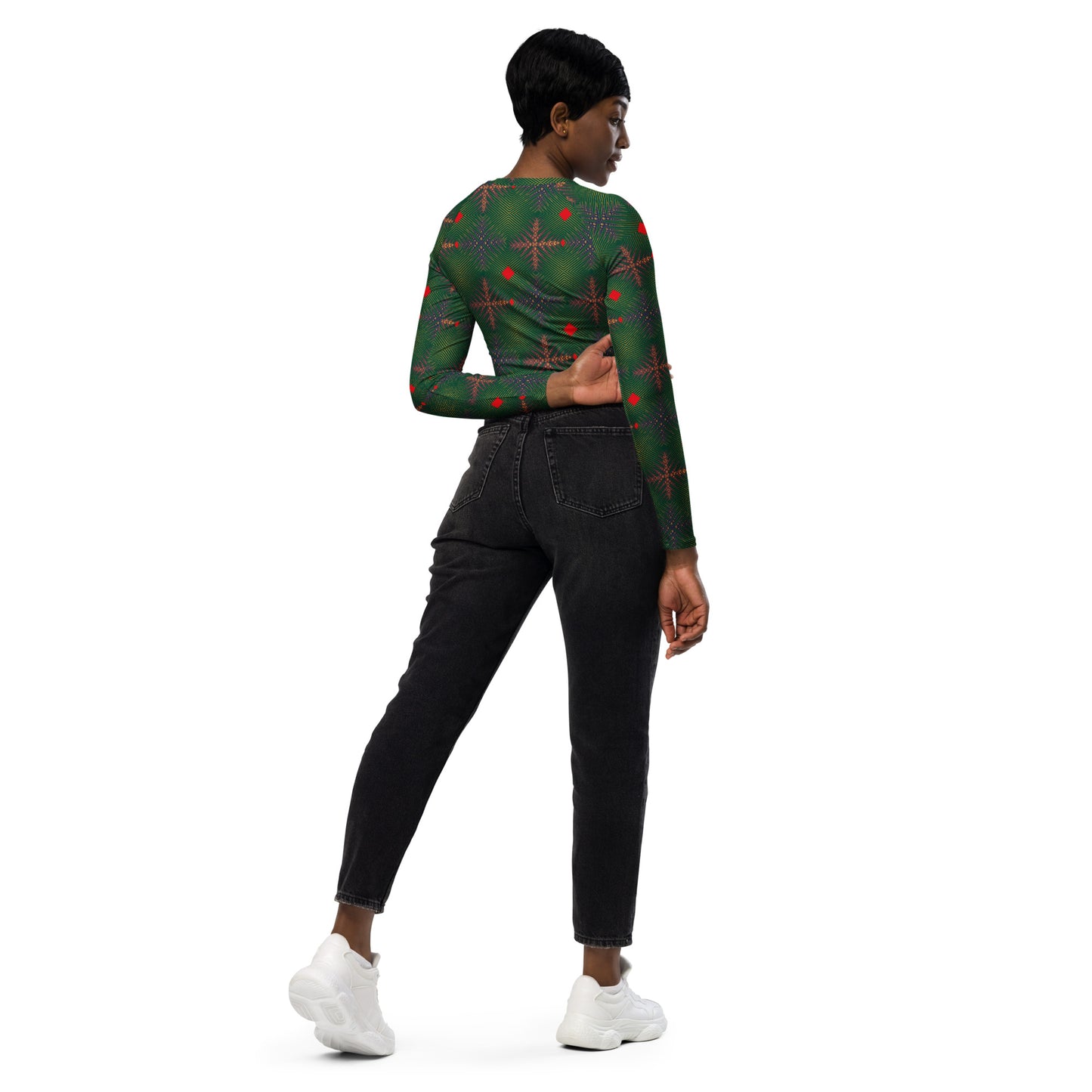 AfriBix Ankara Recycled long-sleeve crop top - Green