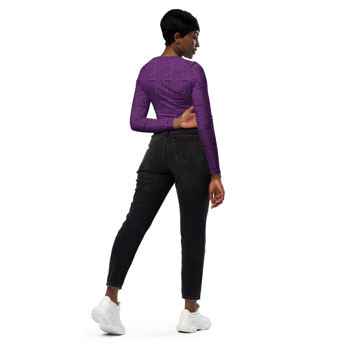 AfriBix Tribal Print Recycled long-sleeve crop top - Purple