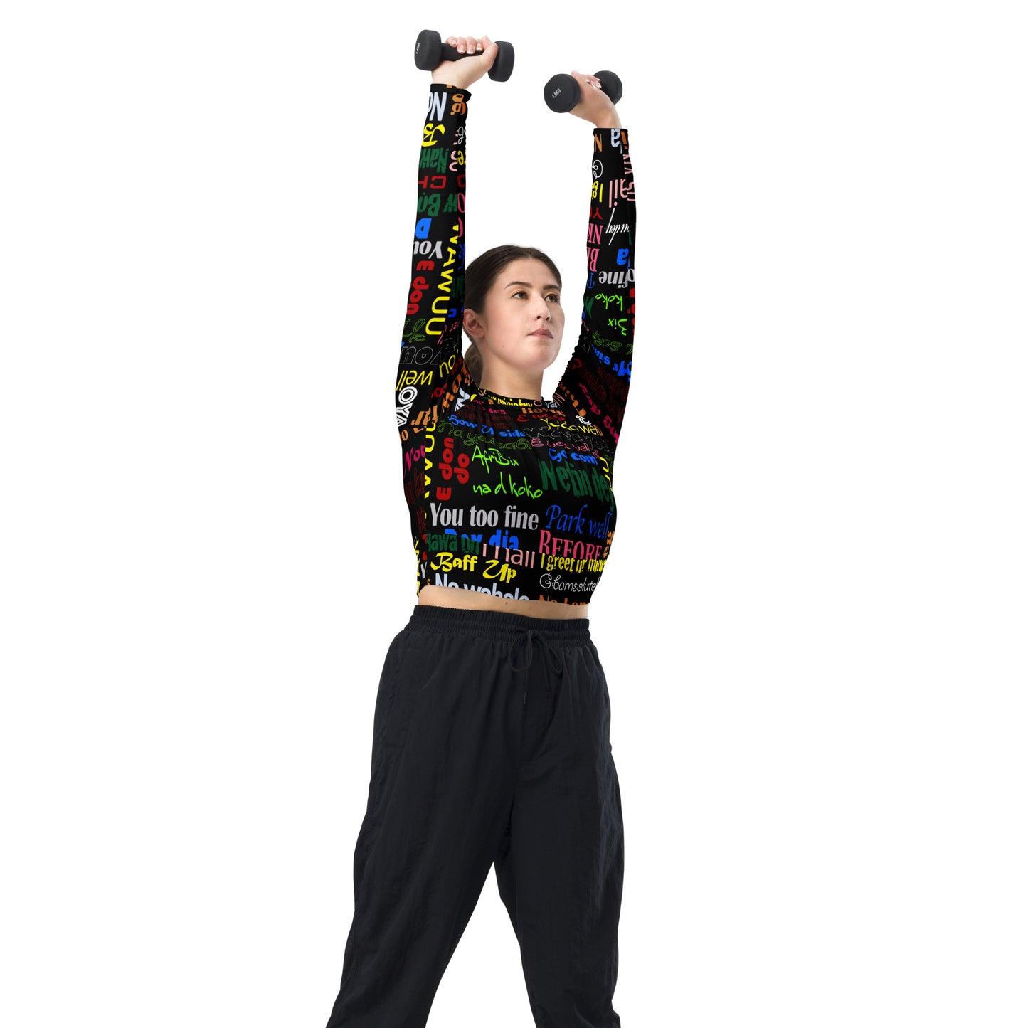 AfriBix Pidgin Print Recycled long-sleeve crop top