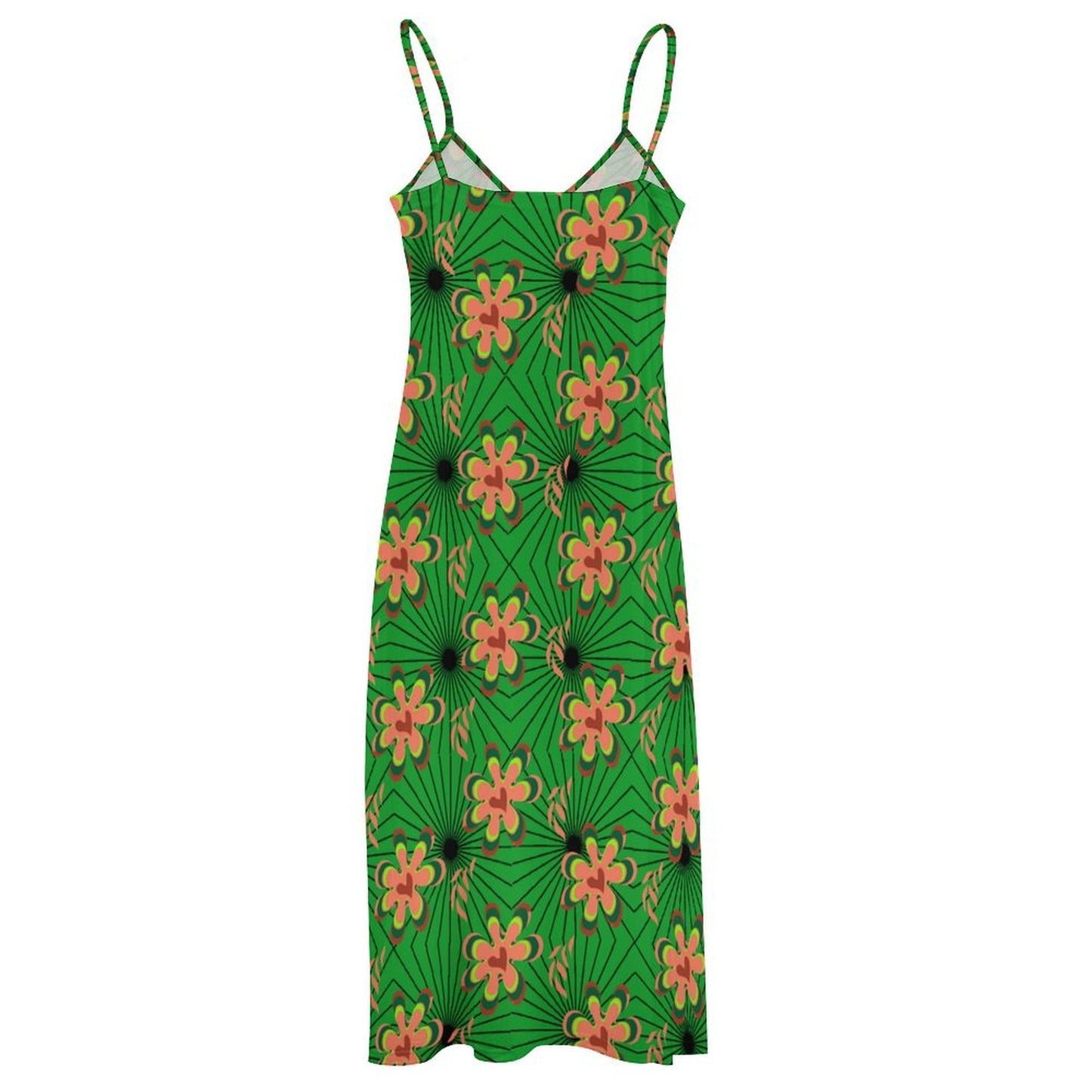 Green Floral Spaghetti Strap Women's Maxi Long Dress