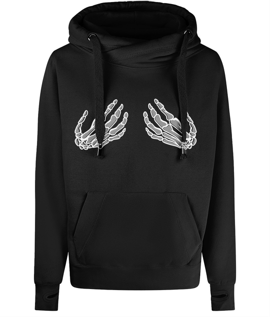 Unisex Cross Neck Skeleton Hand Hoodie