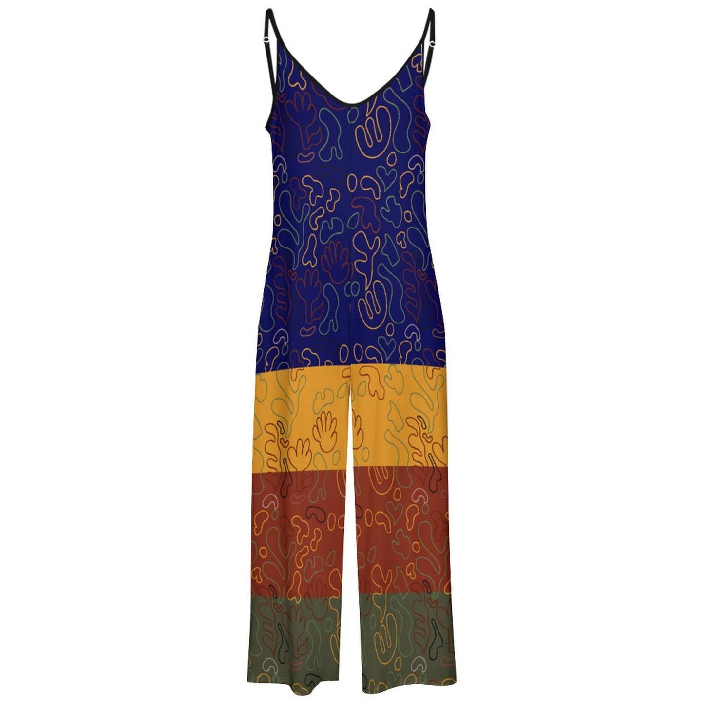 AfriBix Squigly Print Colour Block Suspender Jumpsuit