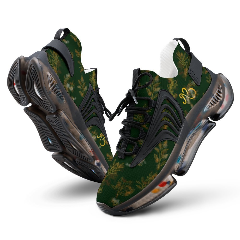 Green Oriental Floral Print Mesh Unisex Sneakers Elastic Running Shoes