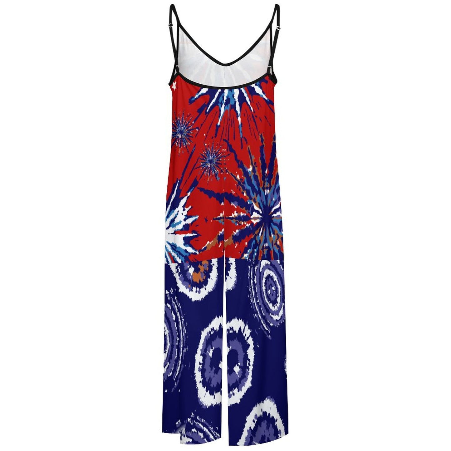 Red and Blue Tie and Dye Suspender Jumpsuit