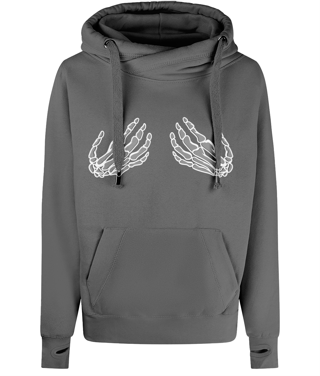 Unisex Cross Neck Skeleton Hand Hoodie