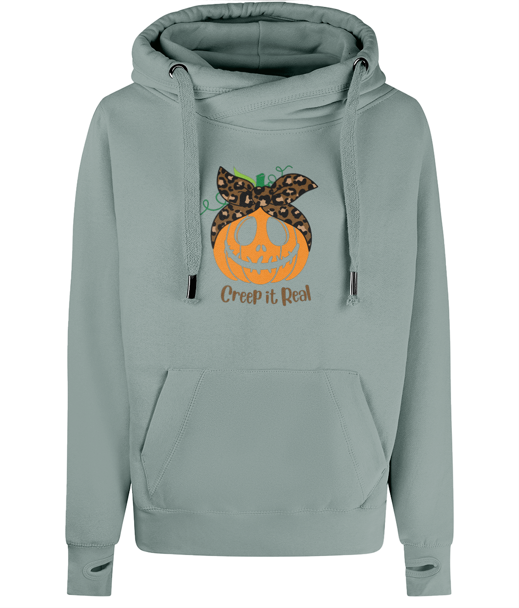 Unisex Halloween Pumpkin Cross Neck Hoodie