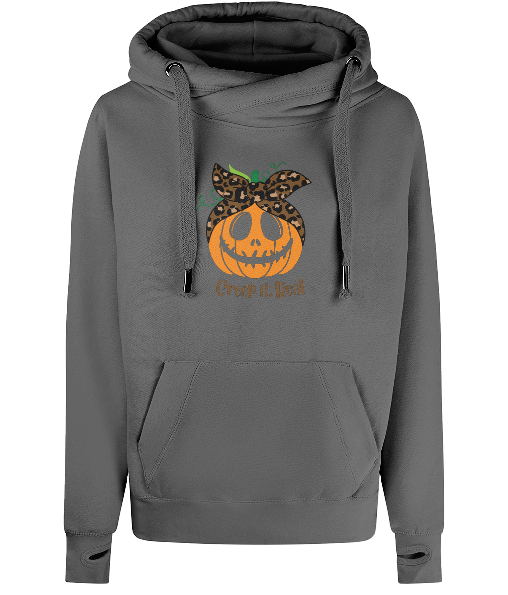 Unisex Halloween Pumpkin Cross Neck Hoodie