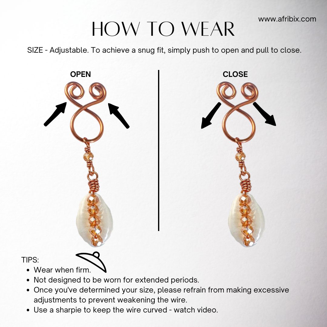 Adagio Cowrie Adjustable Non-permanent Crystal Nipple Rings, No Piercing Jewellery - Set of 2