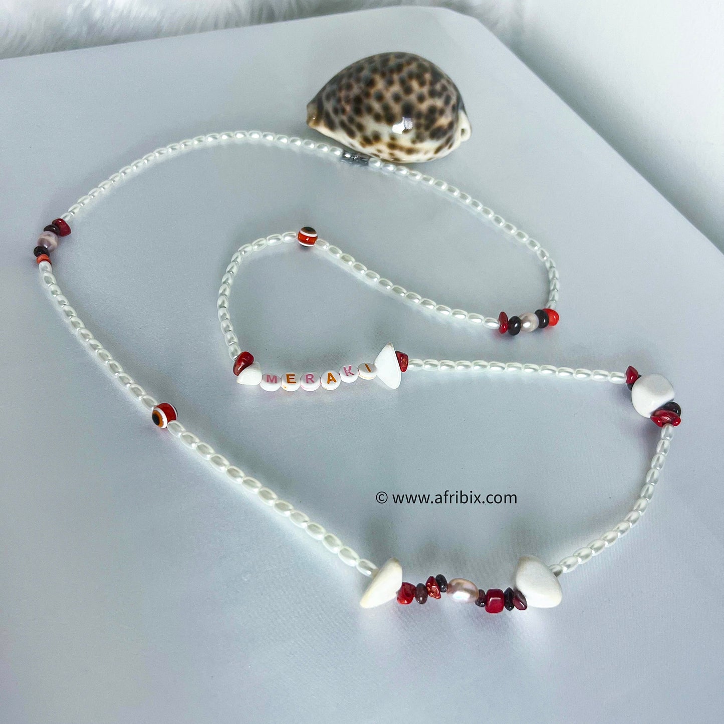 Meraki Limited Edition Ivory, Pearl, Coral and Garnet Belly Chain Waistbead