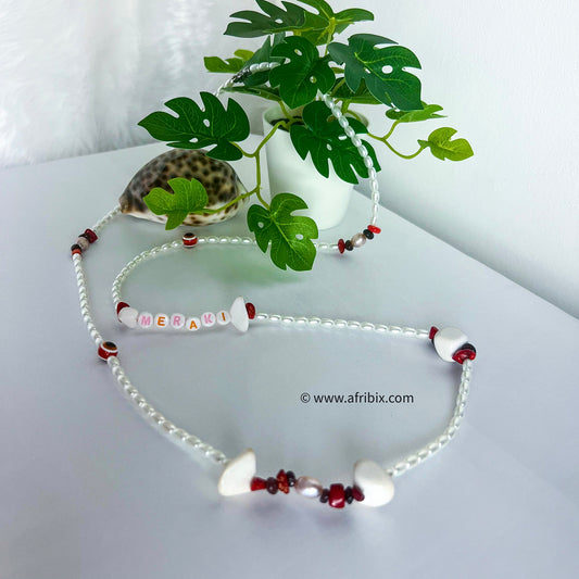 Meraki Limited Edition Ivory, Pearl, Coral and Garnet Belly Chain Waistbead