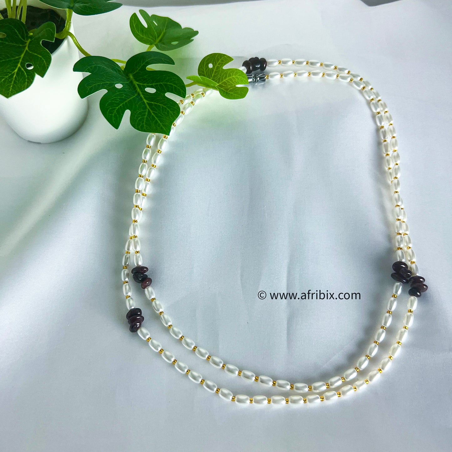 Adaobi White Pearl and Garnet Belly Chain Waistbead