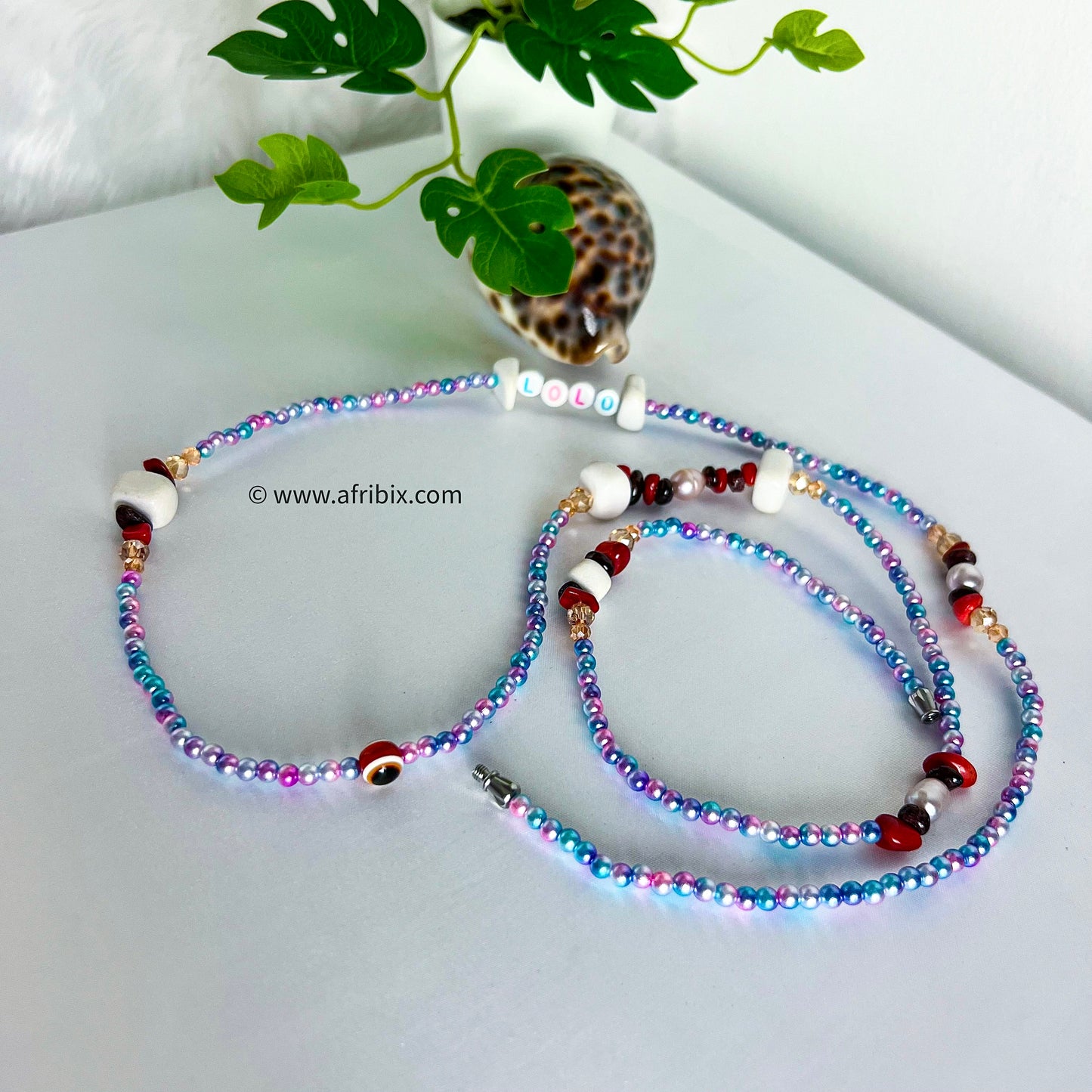 Meraki Limited Edition Mermaid Ivory, Pearl, Coral and Garnet Belly Chain Waistbead