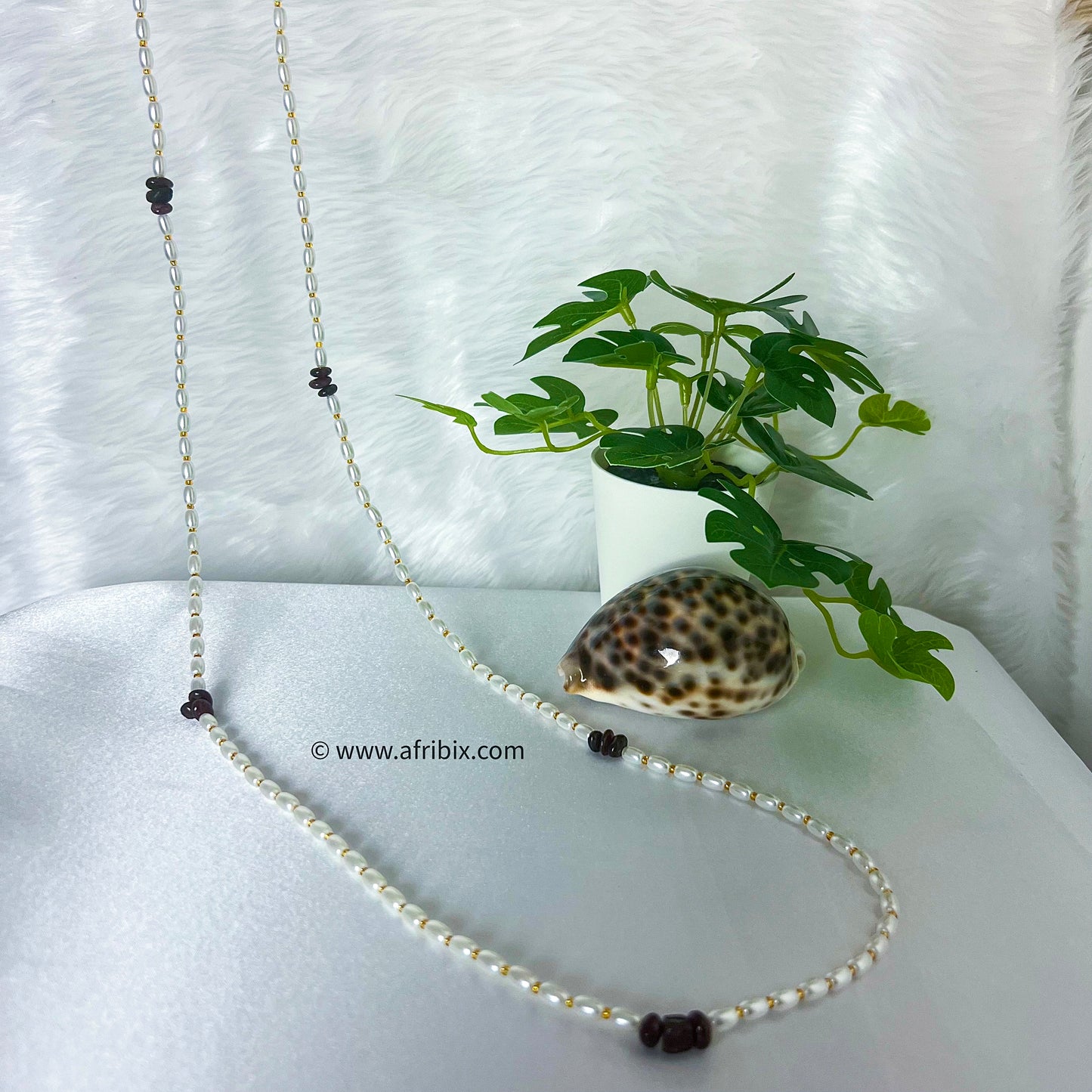 Adaobi White Pearl and Garnet Belly Chain Waistbead