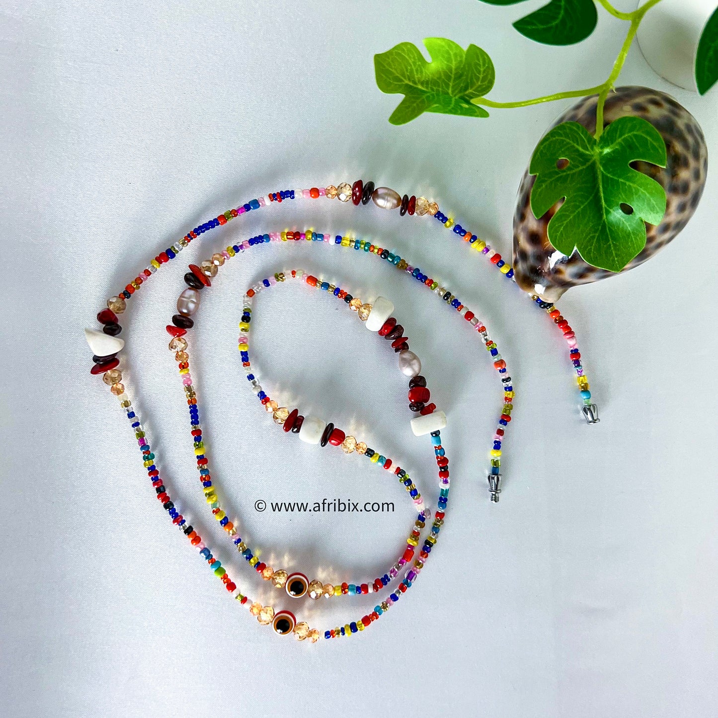 Meraki Limited Edition Rainbow Ivory, Pearl, Coral and Garnet Belly Chain Waistbead