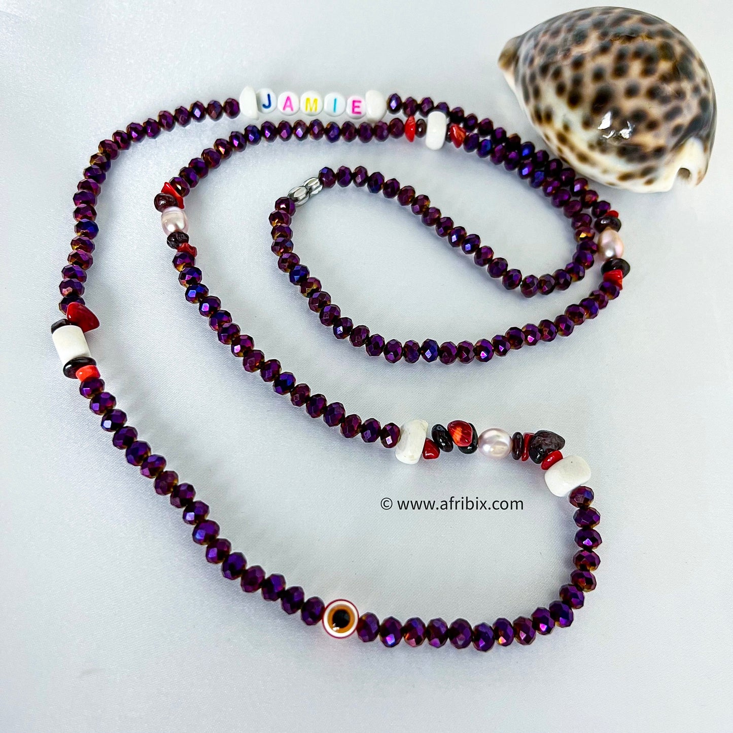 Meraki Limited Edition Purple and Gold Ivory, Pearl, Coral and Garnet Belly Chain Waistbead Set