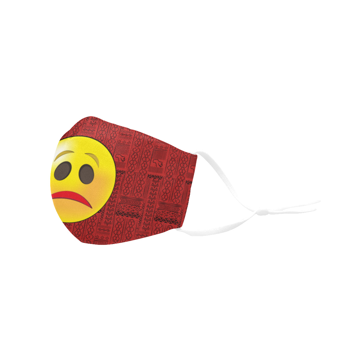 Sad face Tribal Print Emoji Cotton Fabric Face Mask with Filter Slot and Adjustable Strap - Non-medical use (2 Filters Included)