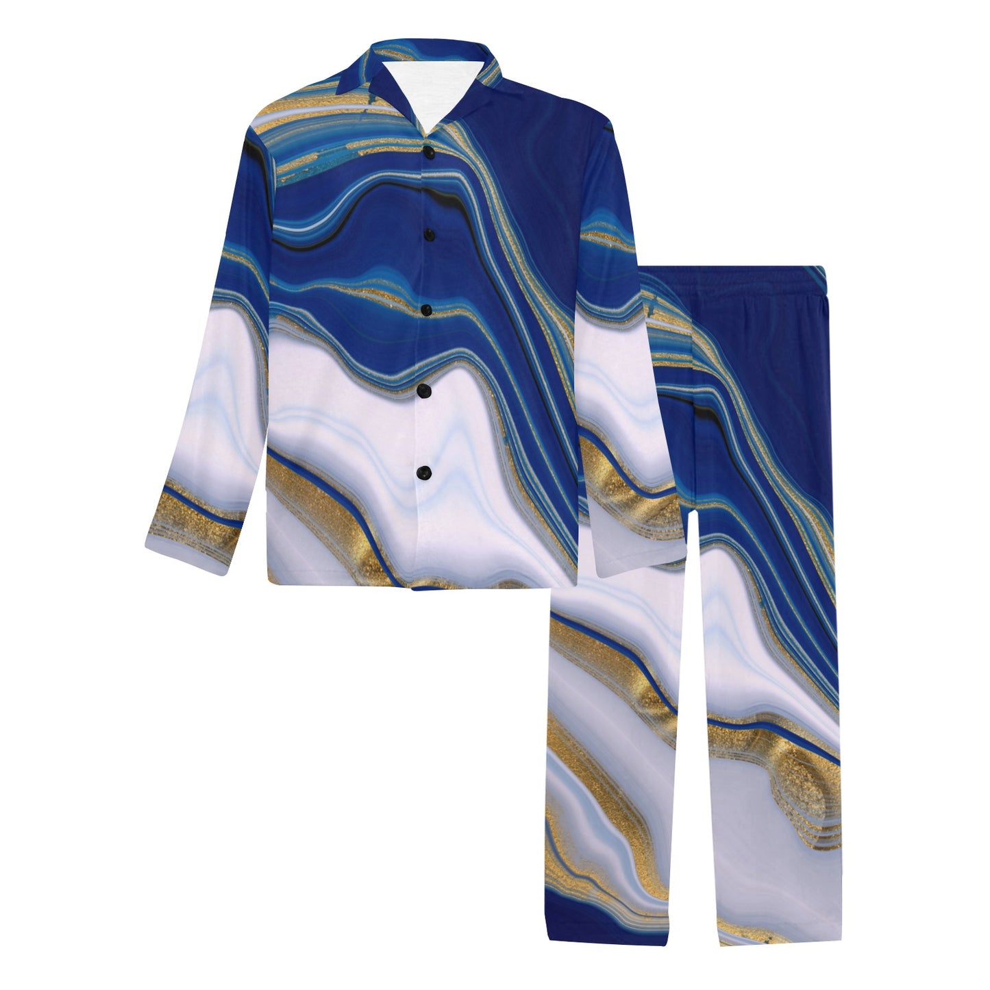 Blue Marble Galaxy Print Men's Long Sleeve Loungewear Set