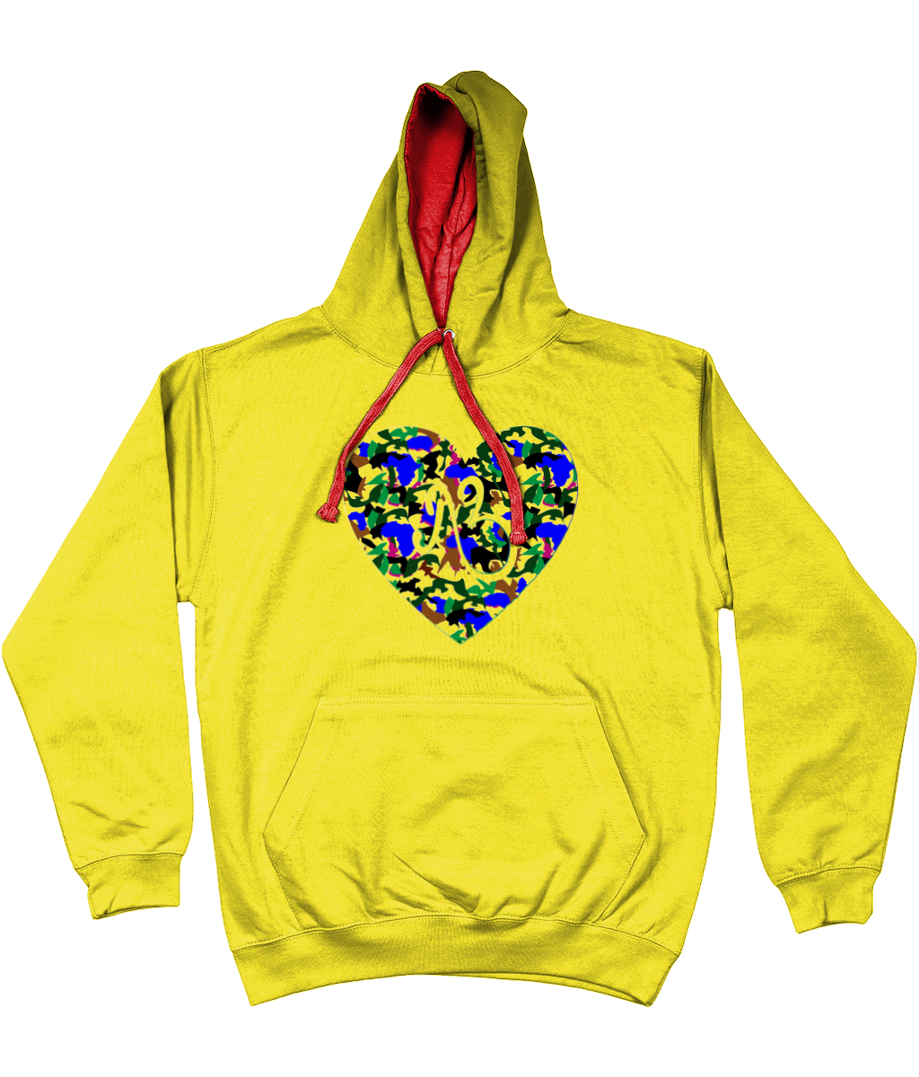 AfriBix Camo Heart Unisex Hoodie with a contrast hood and string
