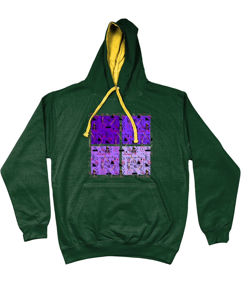 Linear Print Graphic Unisex Hoodie with a contrast hood and string