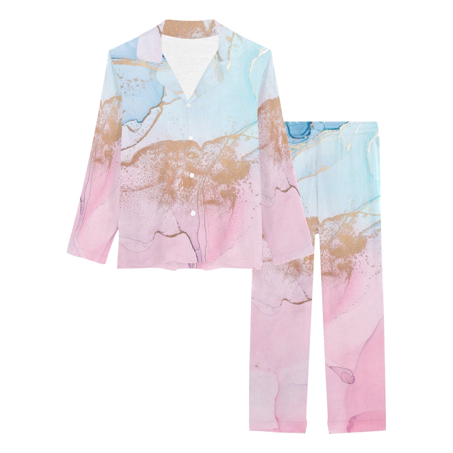 Pink and Blue Marble Print Women's Long Pyjamas
