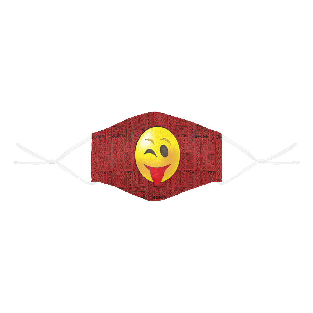 Cheeky Wink Tribal Print Emoji Cotton Fabric Face Mask with Filter Slot and Adjustable Strap - Non-medical use (2 Filters Included)