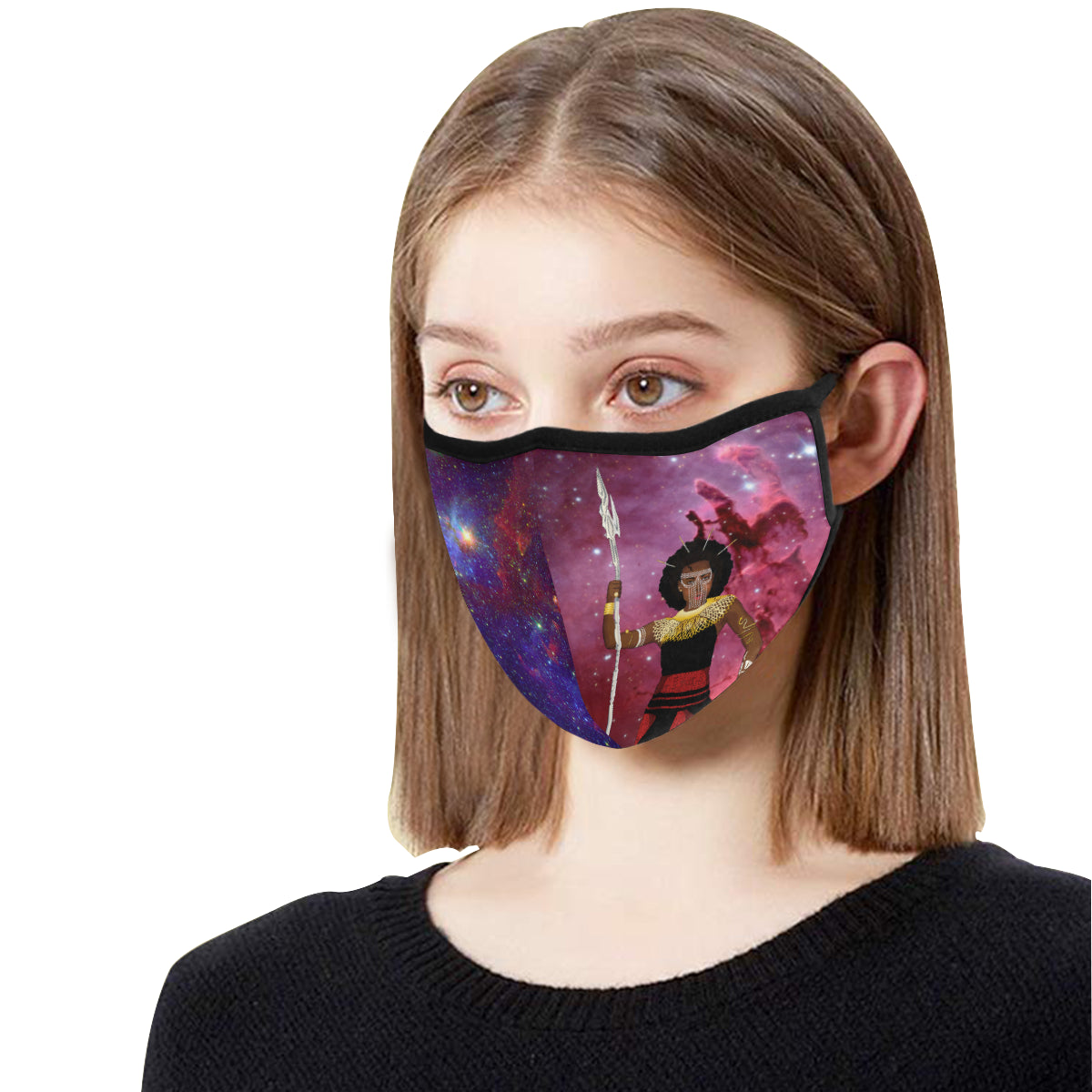 AfriBix Warrior Queen of the Galaxy Cotton Fabric Face Mask with filter slot (30 Filters Included) - Non-medical use