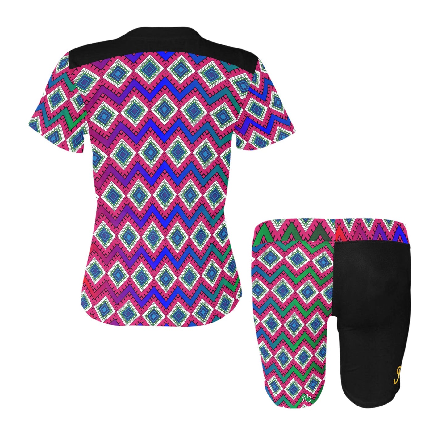 Quad Print 2 Piece Spandex Lounge Wear Bike Short Set