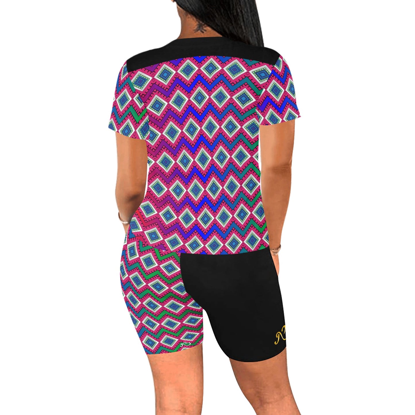 Quad Print 2 Piece Spandex Lounge Wear Bike Short Set